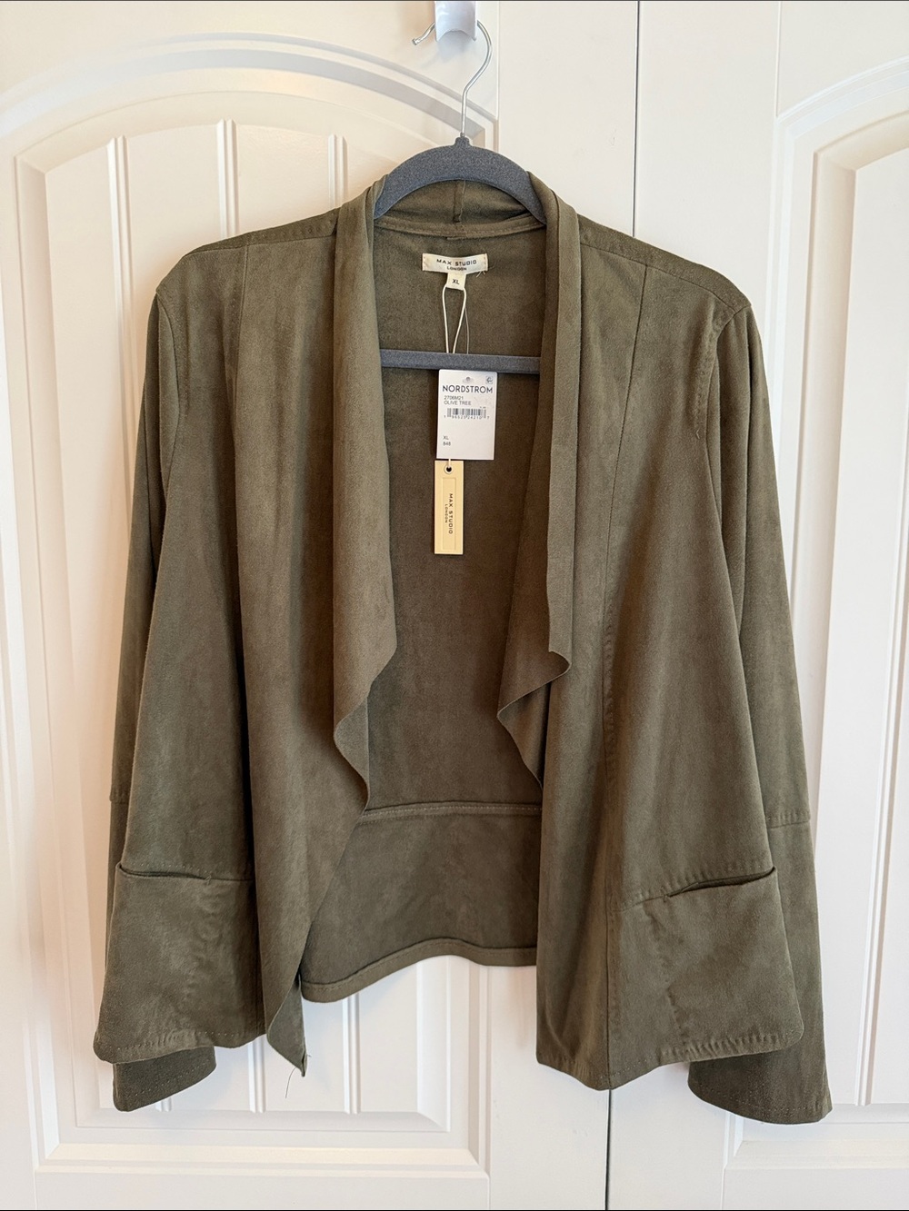 NWT Max Studio Faux Suede Drape Jacket Blazer XL Green